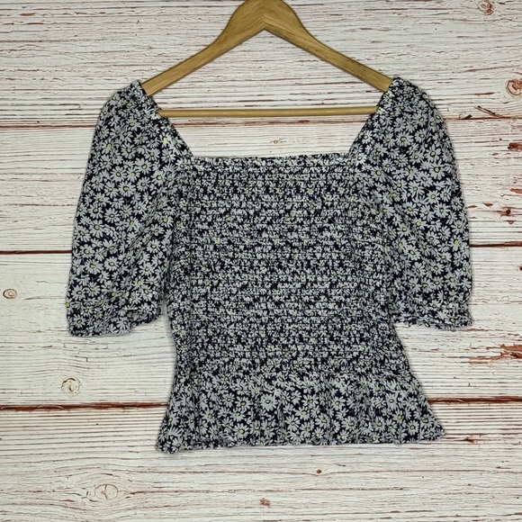 J Crew Factory Floral Print Puff Sleeve Smocked Peplum Top Sz S - Picture 4 of 12